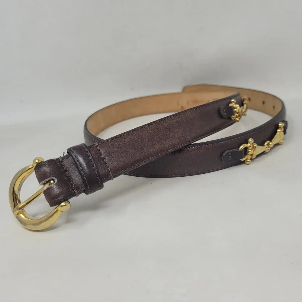 VTG Talbots Belt Lg Brown Leather Gold Snaffle Bit Horsebit Equestrian USA 90s